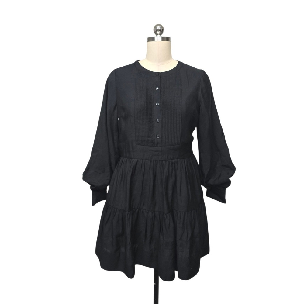 Hyacinth House Black Tencel Pintuck Bib Tiered Mini Dress Size Small JJ2258D‎